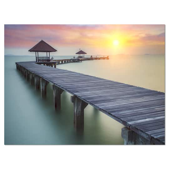 Designart - Wooden Sea Bridge and Sunset